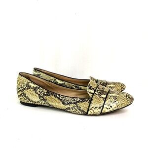 Loeffler Randall Snakeskin Penny Loafer Flats Leather Brown Women Size 7.5